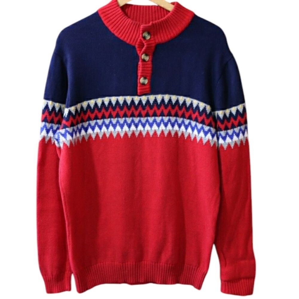 Club Room Mens Pullover Polo Sweater Preppy Red & Blue Large